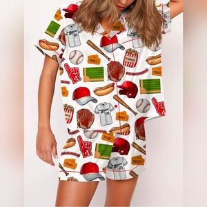 NWT Satin Baseball Pajama Set